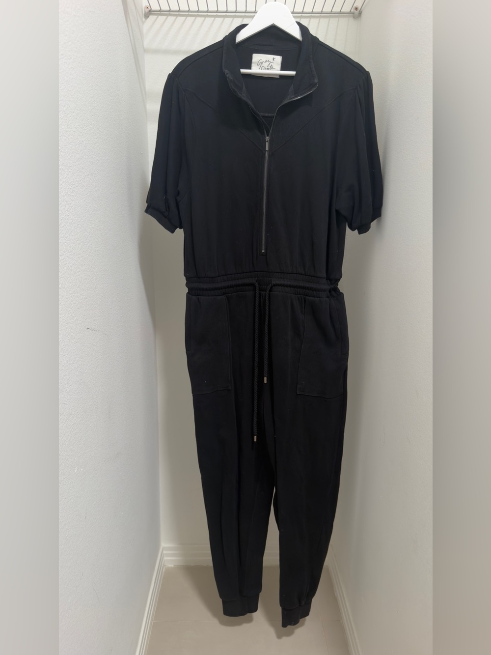 Grey State Black Short Sleeve Zip-Front Jumpsuit